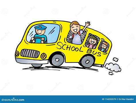 School Bus With Happy Children Stock Image 114253579
