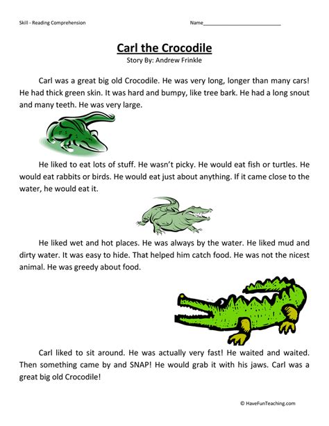 Carl The Crocodile Reading Comprehension Worksheet By Teach Simple