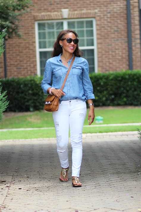 Denim Shirt And White Jeans Nicole To The Nines