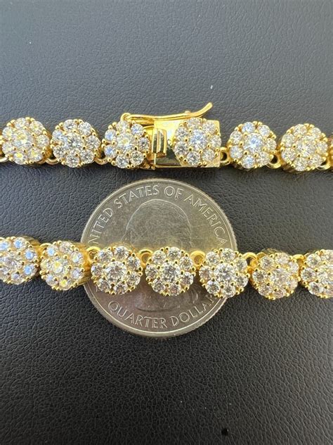 14k Gold Vermeil Silver Real Moissanite Hip Hop Cluster Tennis Chain