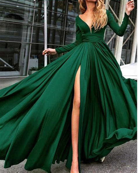 Lp3375 Silk Long Sleeved Evening Prom Dresses 2019 V Neck Formal Gown