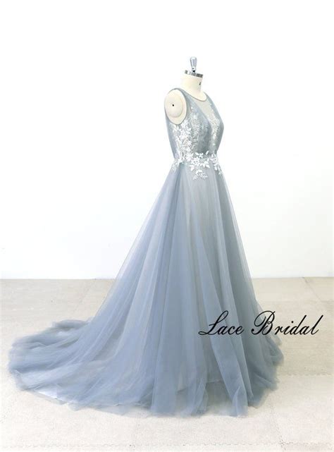 Lace Wedding Dress Simple Tulle Wedding Gown Grey Tulle Etsy