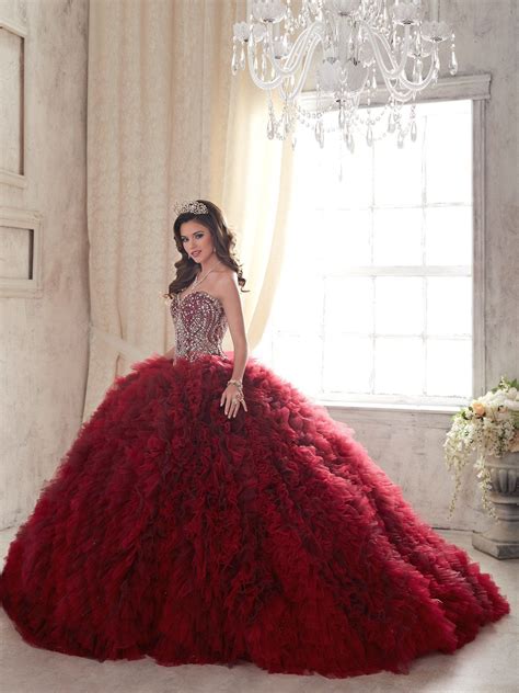 Ruffled Strapless Quinceanera Dress By House Of Wu 26838 Burgundy