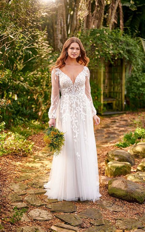 See more ideas about boho wedding, wedding, bohemian wedding. Sheer Boho-Style Wedding Dress with Bell Sleeves | A-Line ...