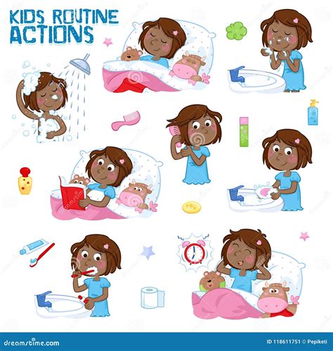 Routine Actions Tooth Brushing Cute Little Girl With Ginger Hair