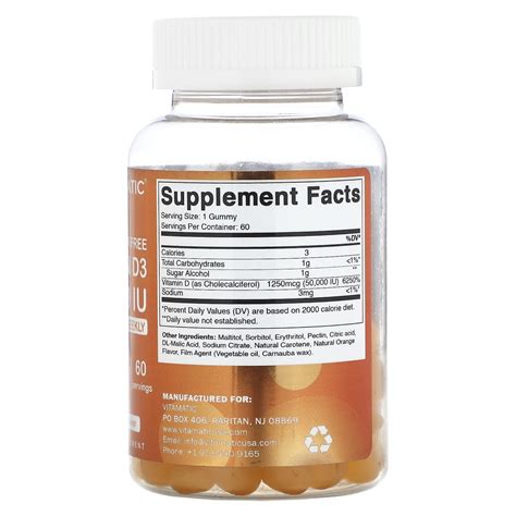 Vitamatic Sugar Free Vitamin D3 Natural Orange 1 250 Mcg 50 000 IU