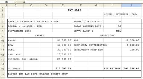 salary slip format in excel with formula free download payslip samples images and photos finder