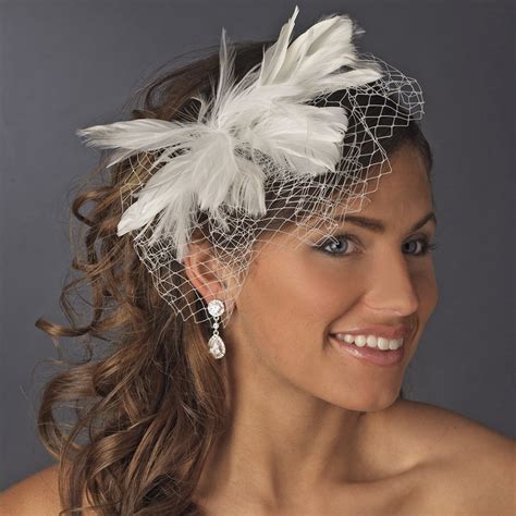 * Flower Feather Fascinator with Russian Tulle Veiling Accent on Comb 750