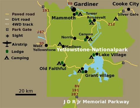 Yellowstone National Park Karte Usa Yellowstone Falls Crystal Falls