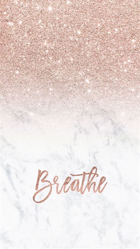 The Words Breathe Are Written On A Marble Background With Pink And Gold