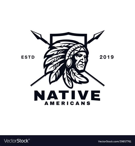 Native American With Shield And Spear Logo Design Vector Image