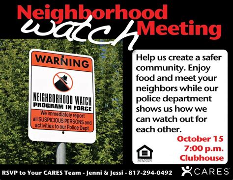 Neighborhood Watch Meeting The Neighbourhood Neighborhood Watch Flyer
