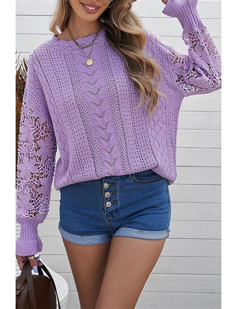 Purple Crochet Lace Pointelle Knit Sweater Ezibuy Australia