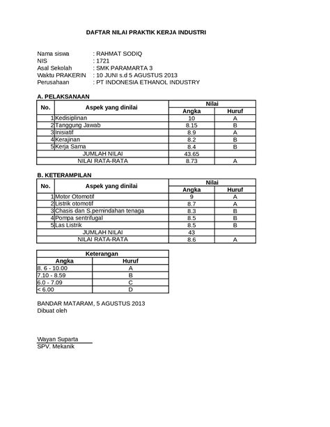 XLS Form Penilaian PKL DOKUMEN TIPS