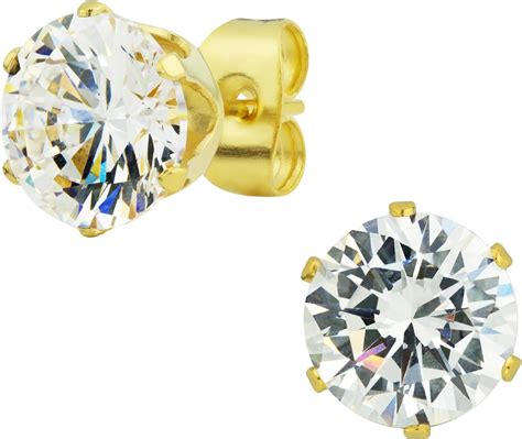 Buy 14k Gold Plated Surgical Steel Round Cz Stud Earrings For Men 8 Mm