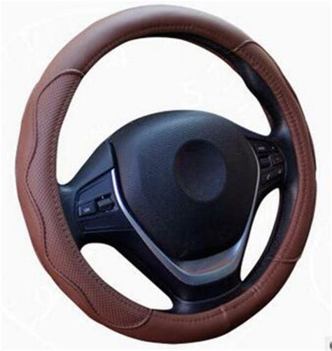 Brown Pu Leather Car Steering Wheel Cover 38cm Universal Comfort Grip