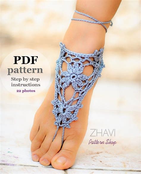 Crochet Barefoot Sandals Pdf Pattern Step By Step Instructions With Clear Detailed Descrip