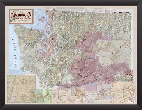 Washington State Wine Regions Map Framed Vinmaps