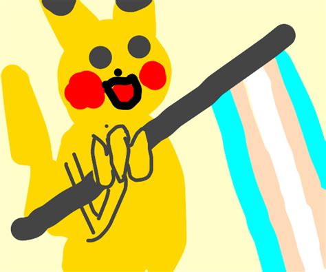 Pikachu Holding A Trans Flag Drawception