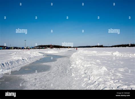 People Walking On Frozen Lake Lappeenranta Finland Stock Photo Alamy