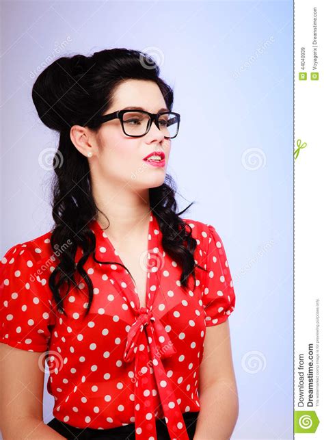 Retro Portrait Of Pinup Girl In Eyeglasses Stock Image Image Of