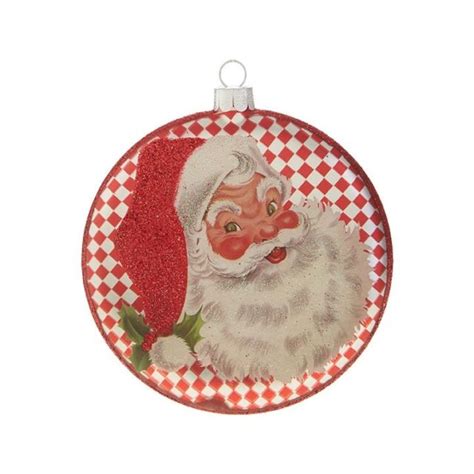 New~raz Imports~4 Christmas Retro Checkered Santa Disk Glass Ornament~tree Ebay
