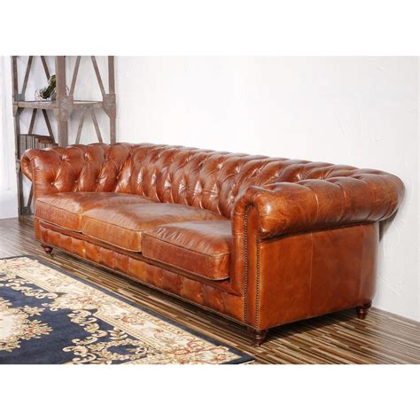 Pasargad Home Genuine Leather Chester Bay Tufted Sofa Chairish