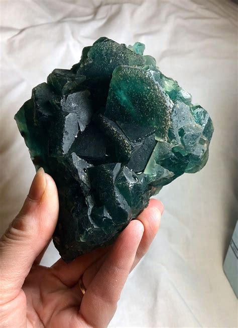 1048g Large Dark Green Cubic Fluorite Crystal Cluster Specimen