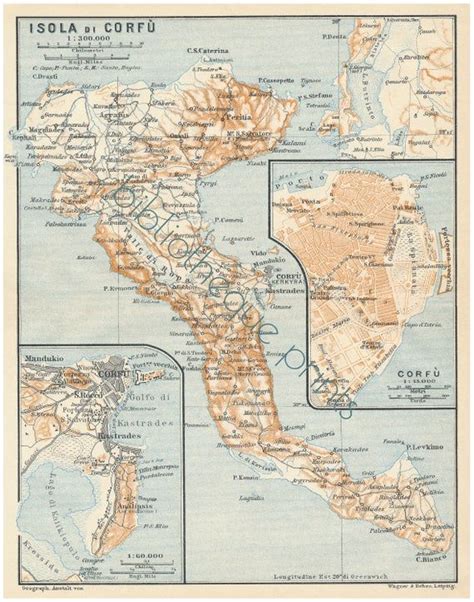 Antique Map Vintage World Maps Corfu Town Corfu Island Map Crafts
