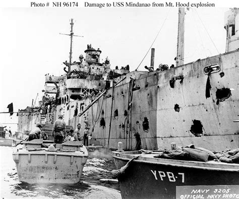 One Of The Ships Damaged By The Uss Mount Hood Explosion Dont Name