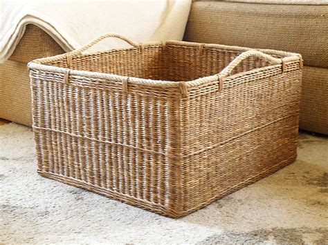 Wicker Laundry Basket Handwoven Rectangle Basket With Handle Etsy