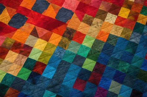 Bold Color Blocks Of Red Green And Blue Create Colorful Quilt Stock