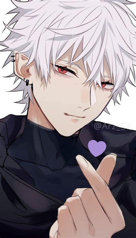 Anime Guy White Hair Red Eyes Retar