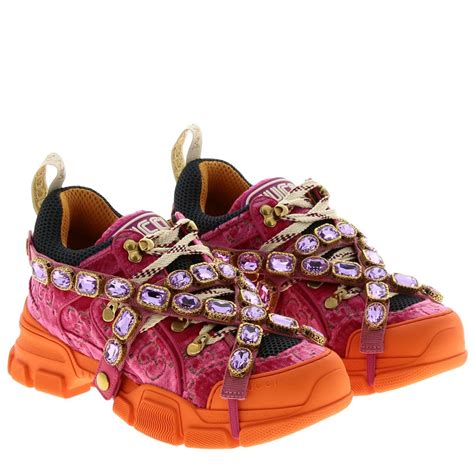 Gucci Flashtrek Lace Up Sneakers In Velvet And Macro Net With Removable Rhinestone Jewels