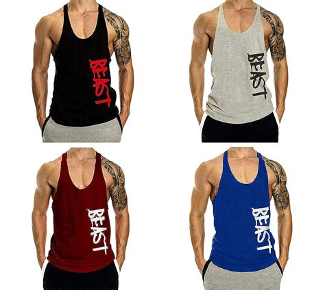 The Blazze Men S Blank Stringer Y Back Bodybuilding Gym Tank Tops