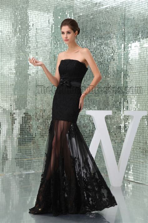 Sexy Black Strapless See Through Prom Gown Evening Dress