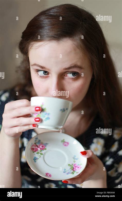 Vintage Woman Drinking Tea Hi Res Stock Photography And Images Alamy