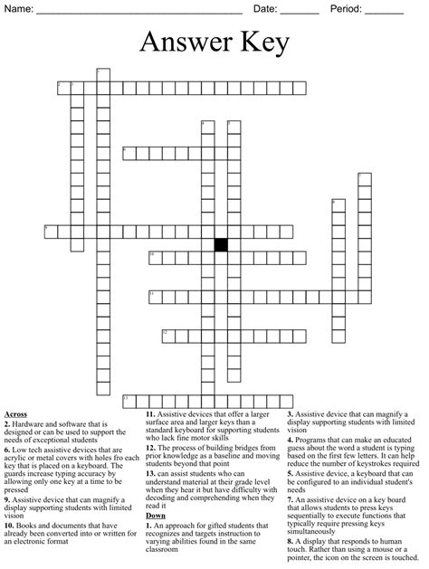 Crossword Puzzles Printable Answer Keys