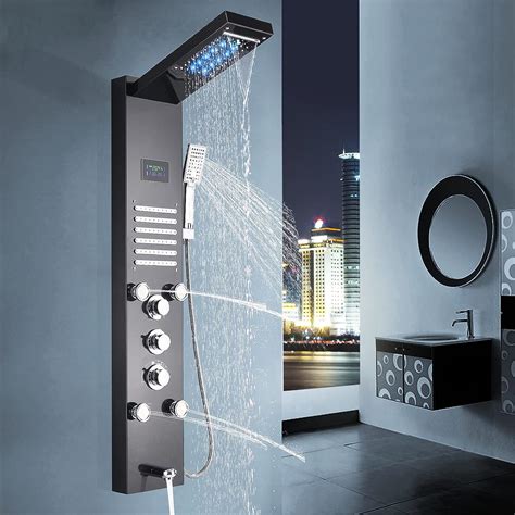 Waterfall Shower Tower Panel With Hand Shower And Massage Jets Rain