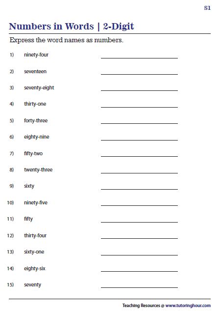 Writing Two Digit Numbers In Words Worksheet