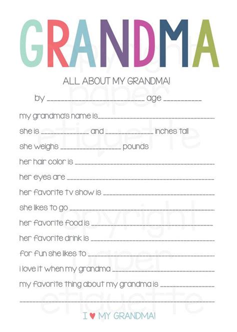 All About Grandma Free Printable Printable Templates