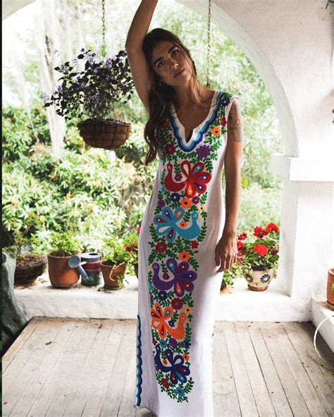 white and blue mexican embroidered dress bohemian maxi etsy mexican embroidered dress