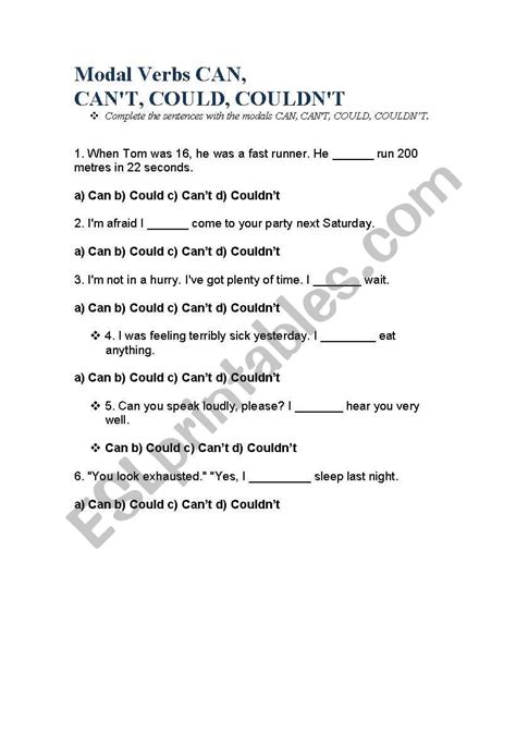 English Worksheets Can Vs Could