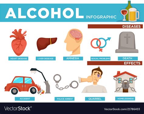 Alcohol Infographic Diseases And Effects On Body Vector Image