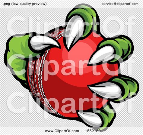 Clipart Of A Green Monster Claw Holding A Cricket Ball Royalty Free