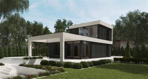 Casa prefabricada moderna con techo plano, construcción y venta casa prefabricada de madera y cemento, casa. Precios casas prefabricadas baratas. Casas modulares baratas