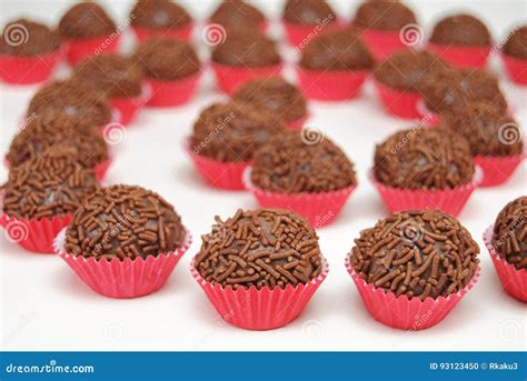 Traditional Brazilian Chocolate Candies Called Brigadeiros In Spiral