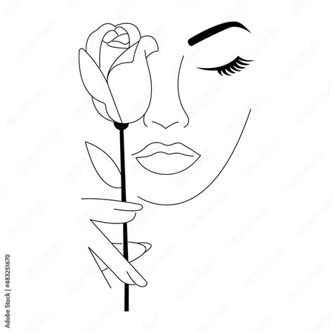 Beautiful Girl Holds A Rose Covering Part Of Her Face Minimalism In Modern Styledesign Is
