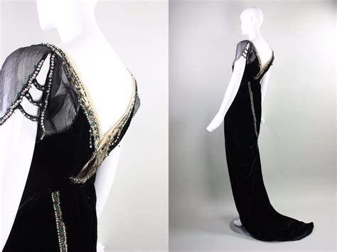 Vtg Antique Edwardian Poiret Style Hobble Gown Beaded Velvet Dress