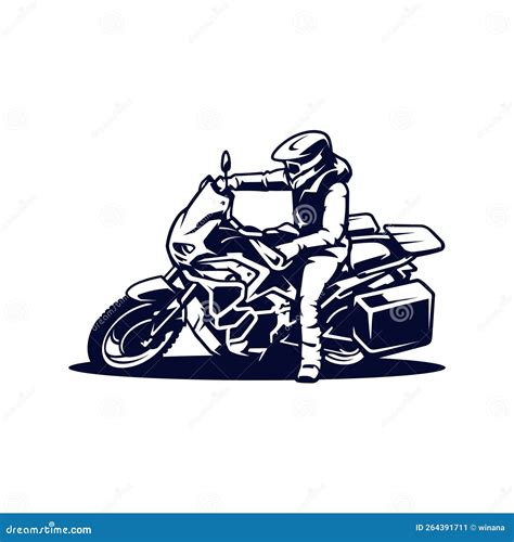 Silhouette Biker Riding Adventure Motorbike Illustration Logo Vector